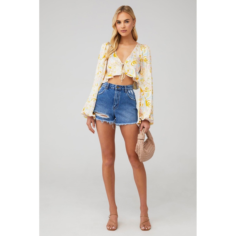 For Love and Lemons Marcia Long Sleeve Crop Top (MSRP: $130) Size Small
